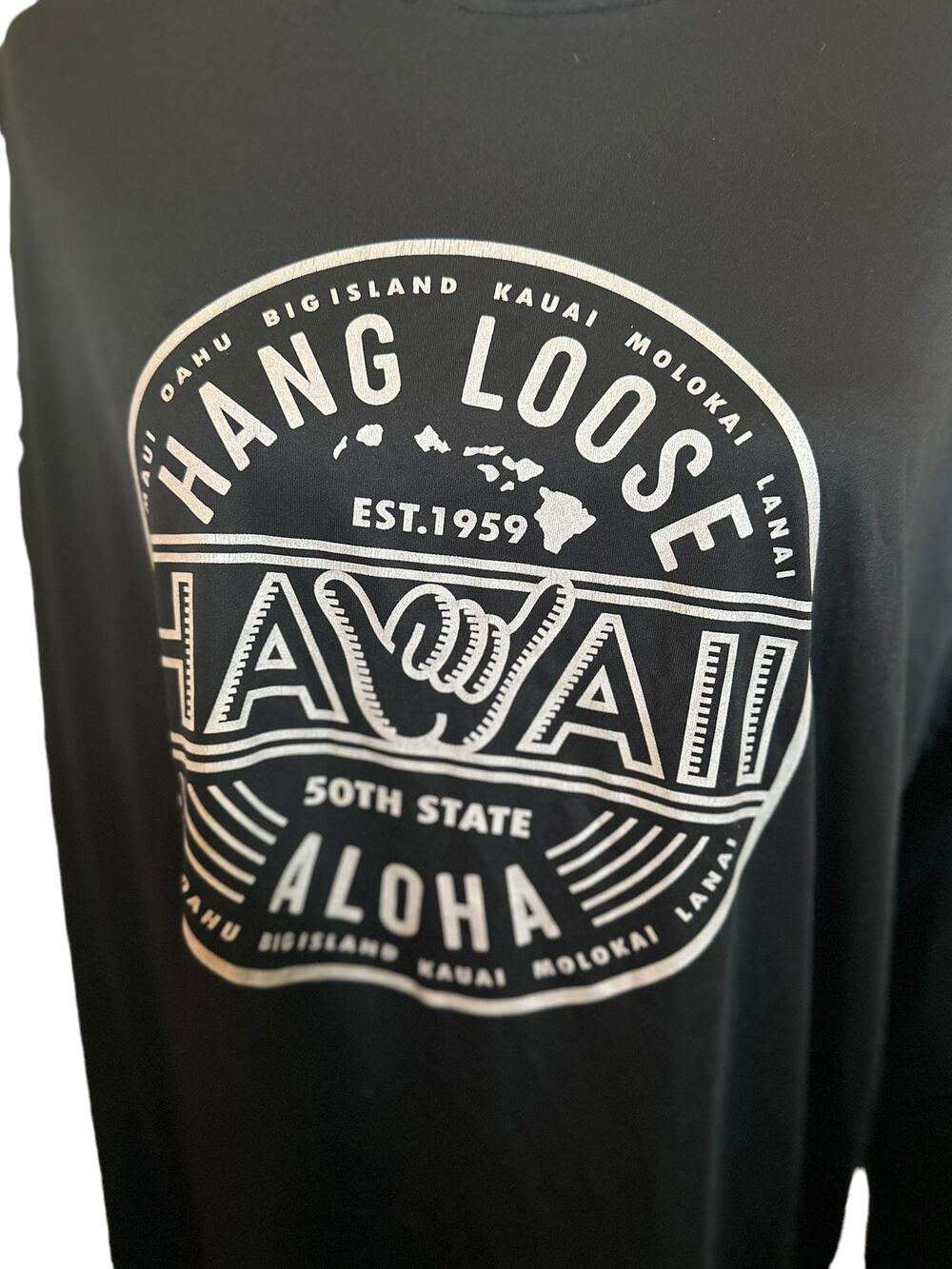 Island Crew Hawaii Hang Loose Long Sleeve Shirt, Black Shaka Aloha, 3XL, NWOT